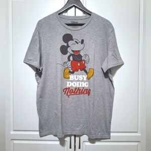 Disney Men's Gray Graphic Mickey Mouse Shortsleeve T-Shirt Busy Doing Nothing
